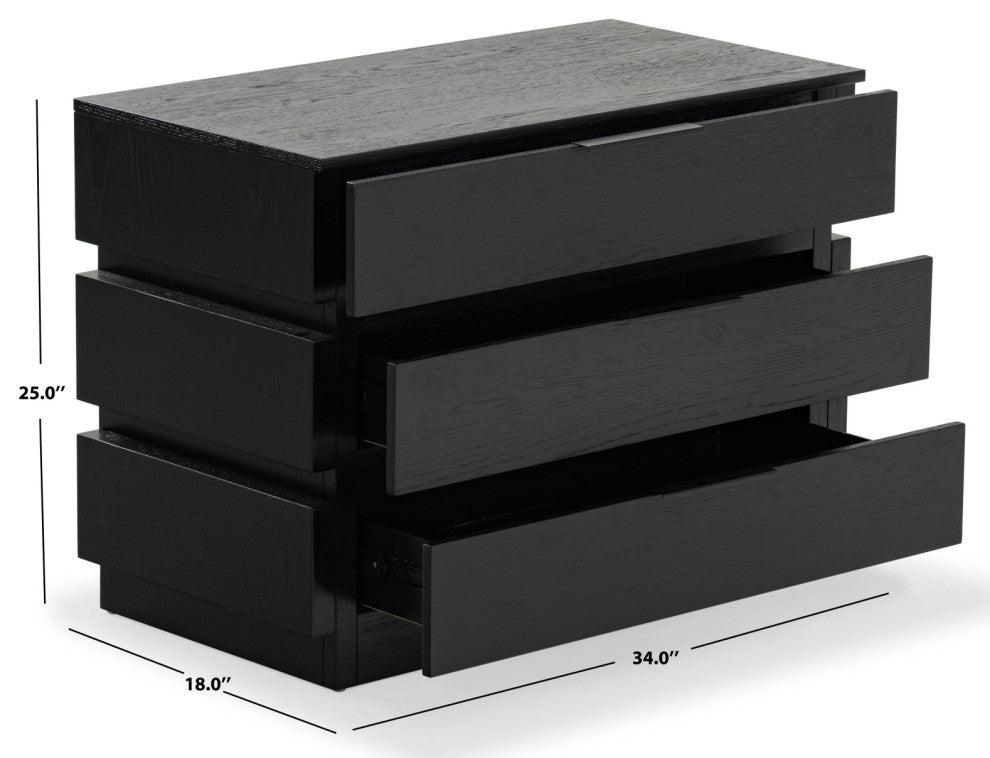 Safavieh Couture Titus 3 Drawer Stacked Chest, Black