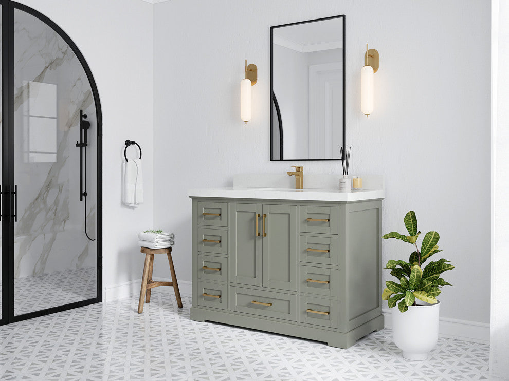 Boston 48 Single Sink Bath Vanity in Evergreen 2" Calacatta Black