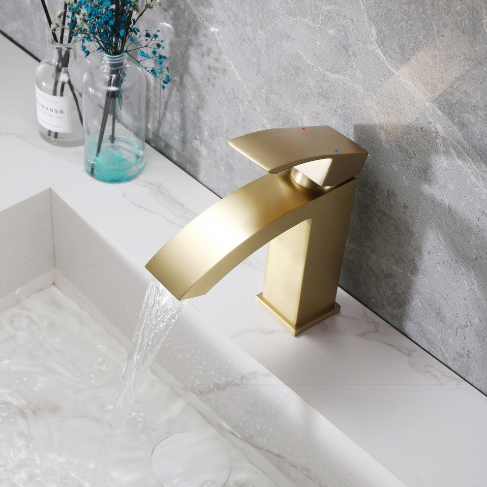 Deck Mounted Single Hole Bathroom Sink Faucet, Brushed Gold