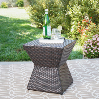 GDF Studio Frances Outdoor 16" Multi-Brown Wicker Square Side Table