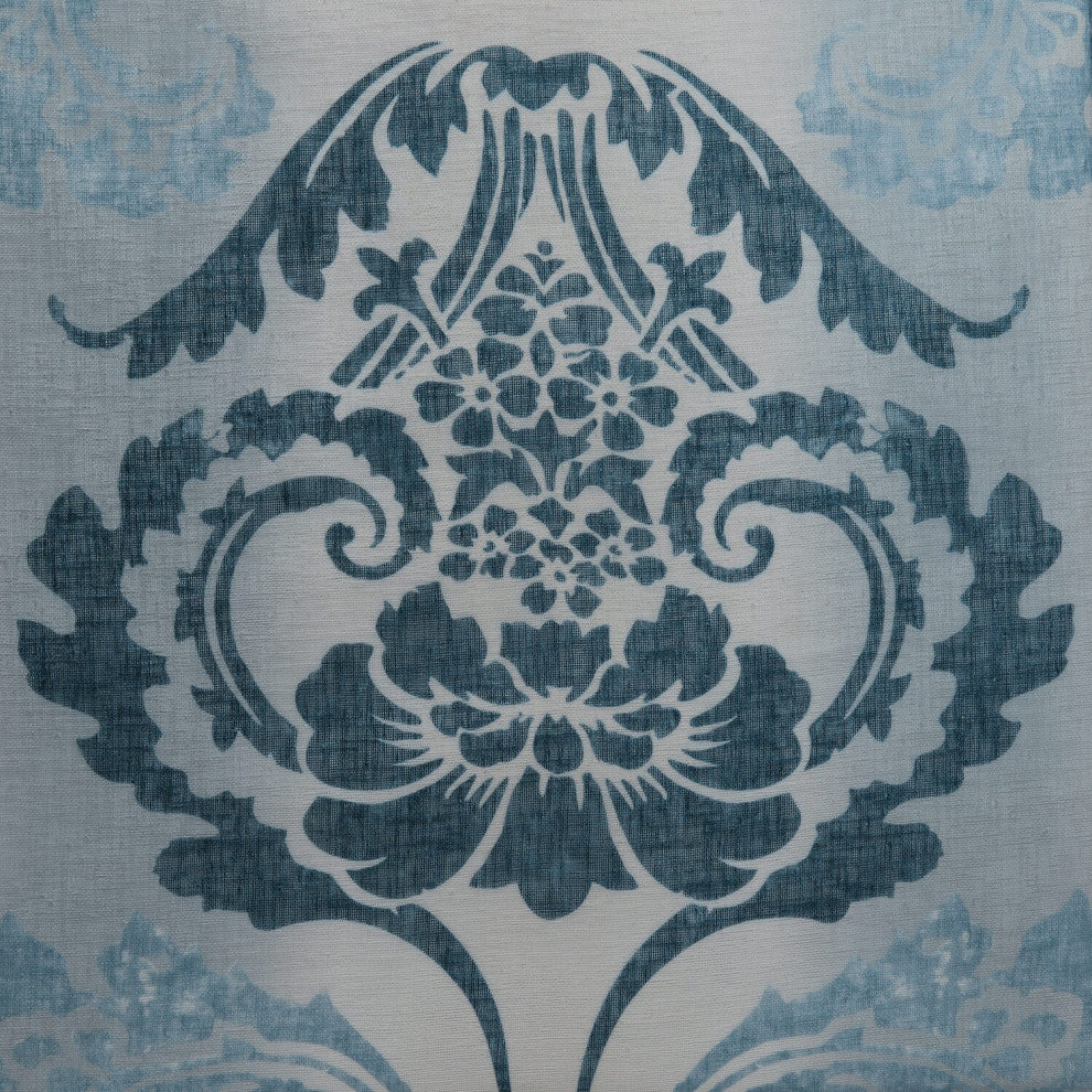 Damascus Teal Printed Faux Linen Sheer Fabric Sample, 4Wx4L