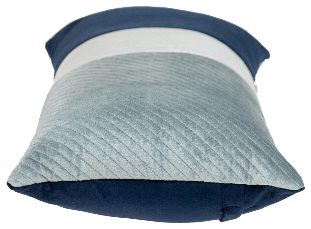 Navy Blue and Silver Quilted Colorblock Velvet Lumbar Throw Pillow