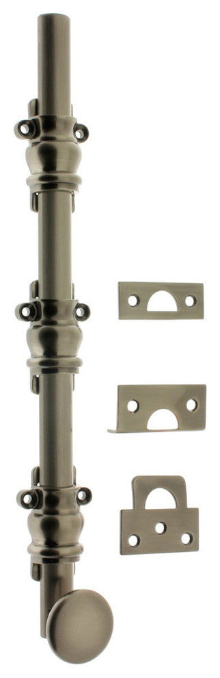 Genuine Solid Brass 12" Ornamental Bolt, Antique Nickel