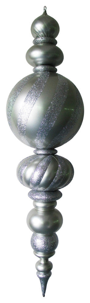 60" Jumbo Silver Finial Ornament With Silver Glittered Stripes