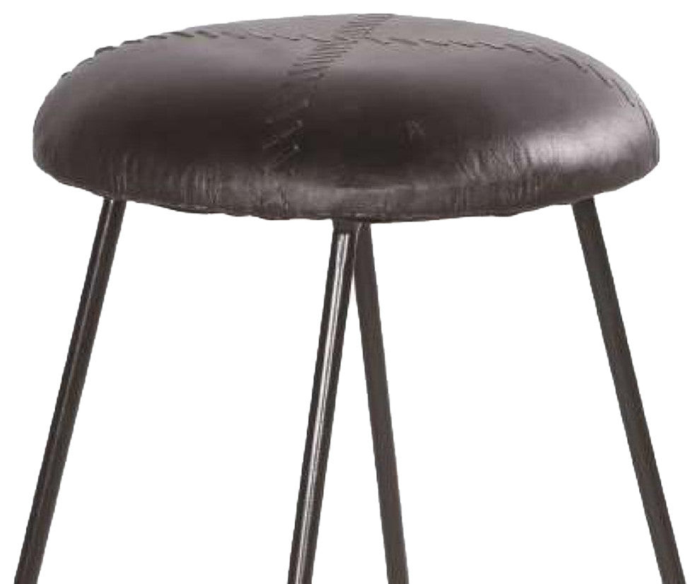26" Counter Height Stool, Genuine Leather Upholstery, Metal Frame, Black