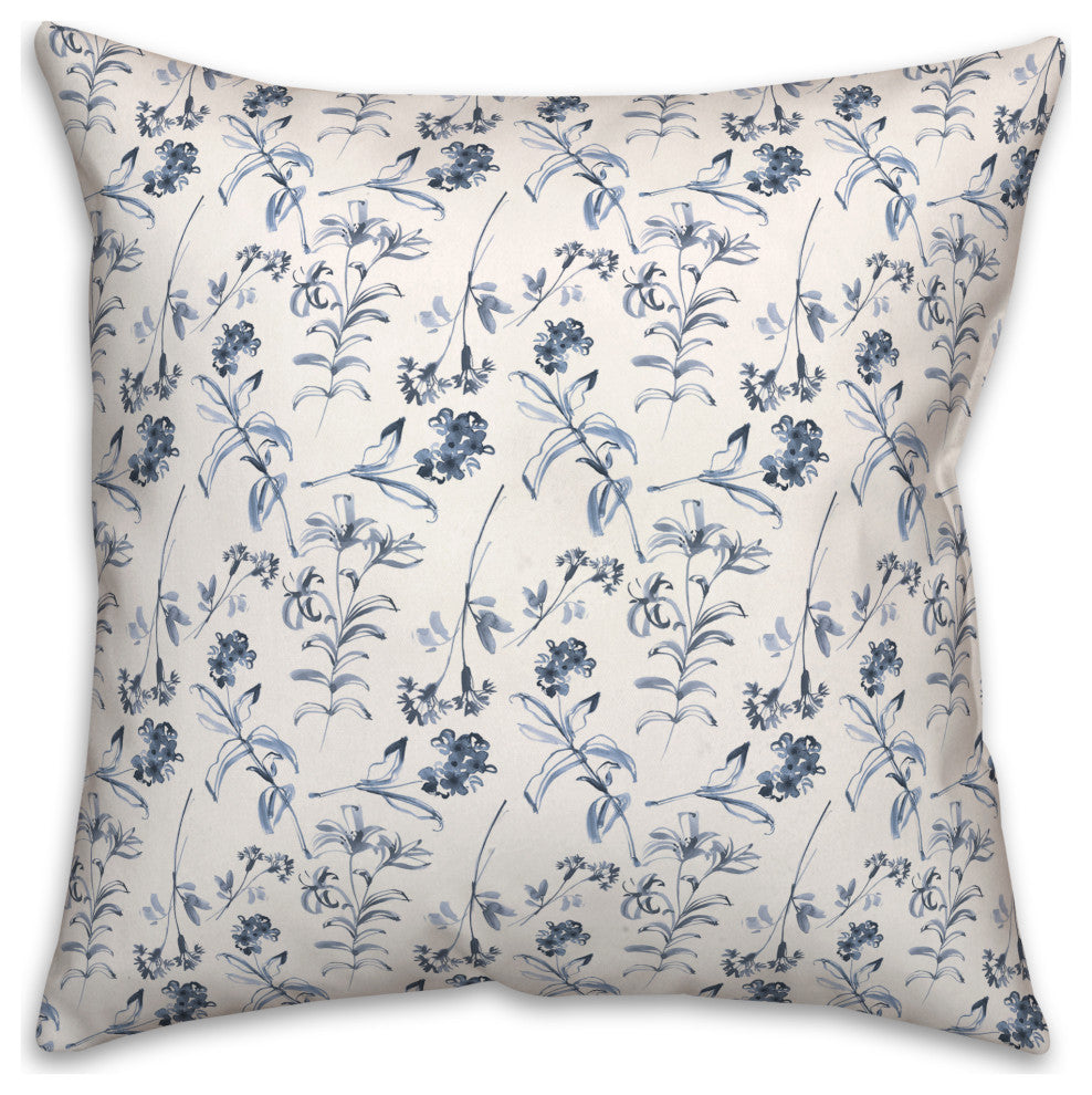 Blue Floral Pattern 18"x18" Spun Poly Pillow