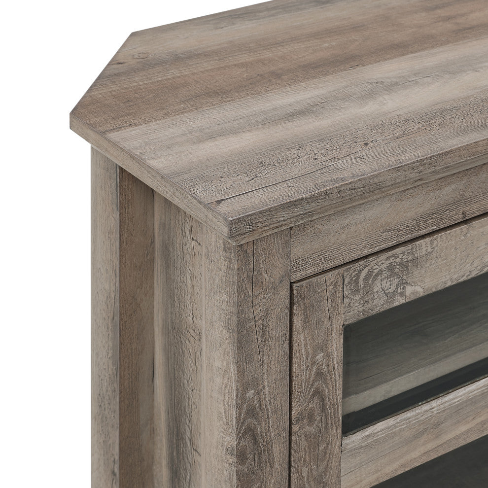 44" Corner Wood TV Console, Gray Wash