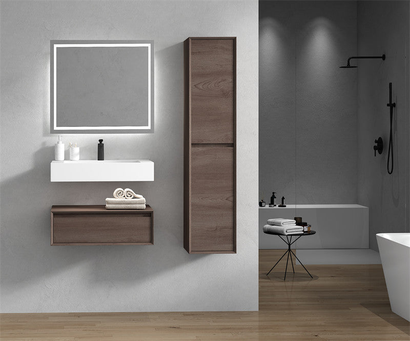 Alysa 30'' Floating Vanity, Acrylic Sink, Red Oak