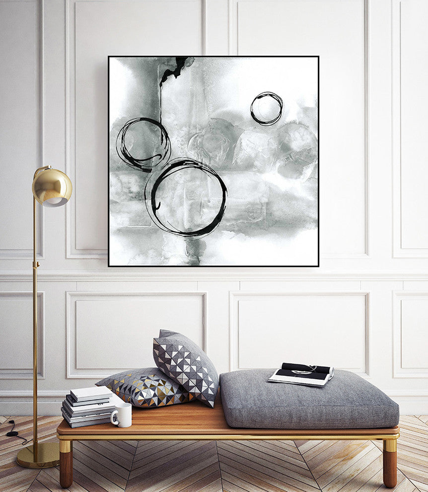 "Full Circle I Gray" Art Block Framed Canvas, 20"x20"