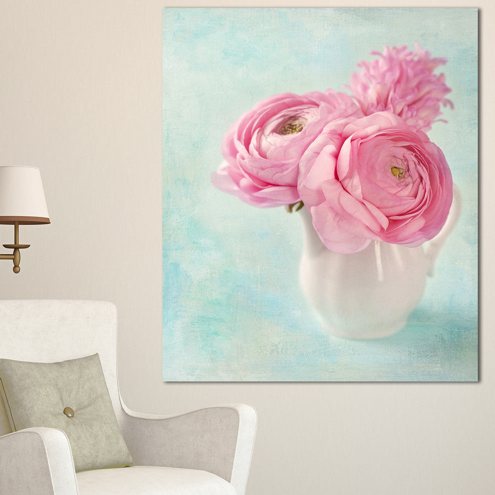 Pink Ranunculus Flowers in Vase, Floral Canvas Art Print, 30"x40"