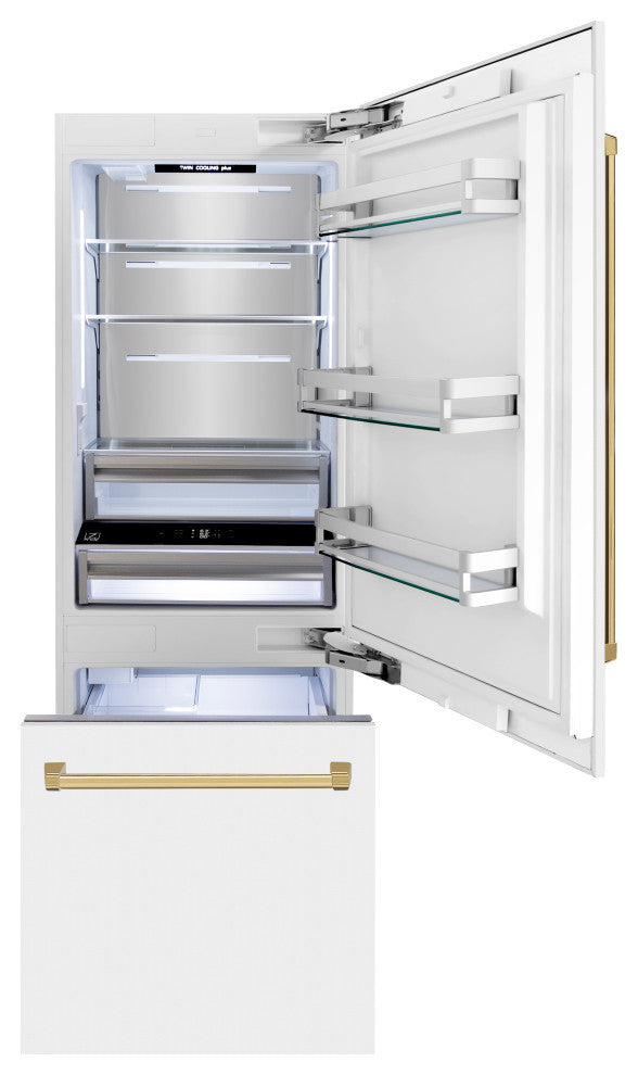 ZLINE Refrigerator With Internal Water, White Matte With Gold, RBIV-WM-30-G
