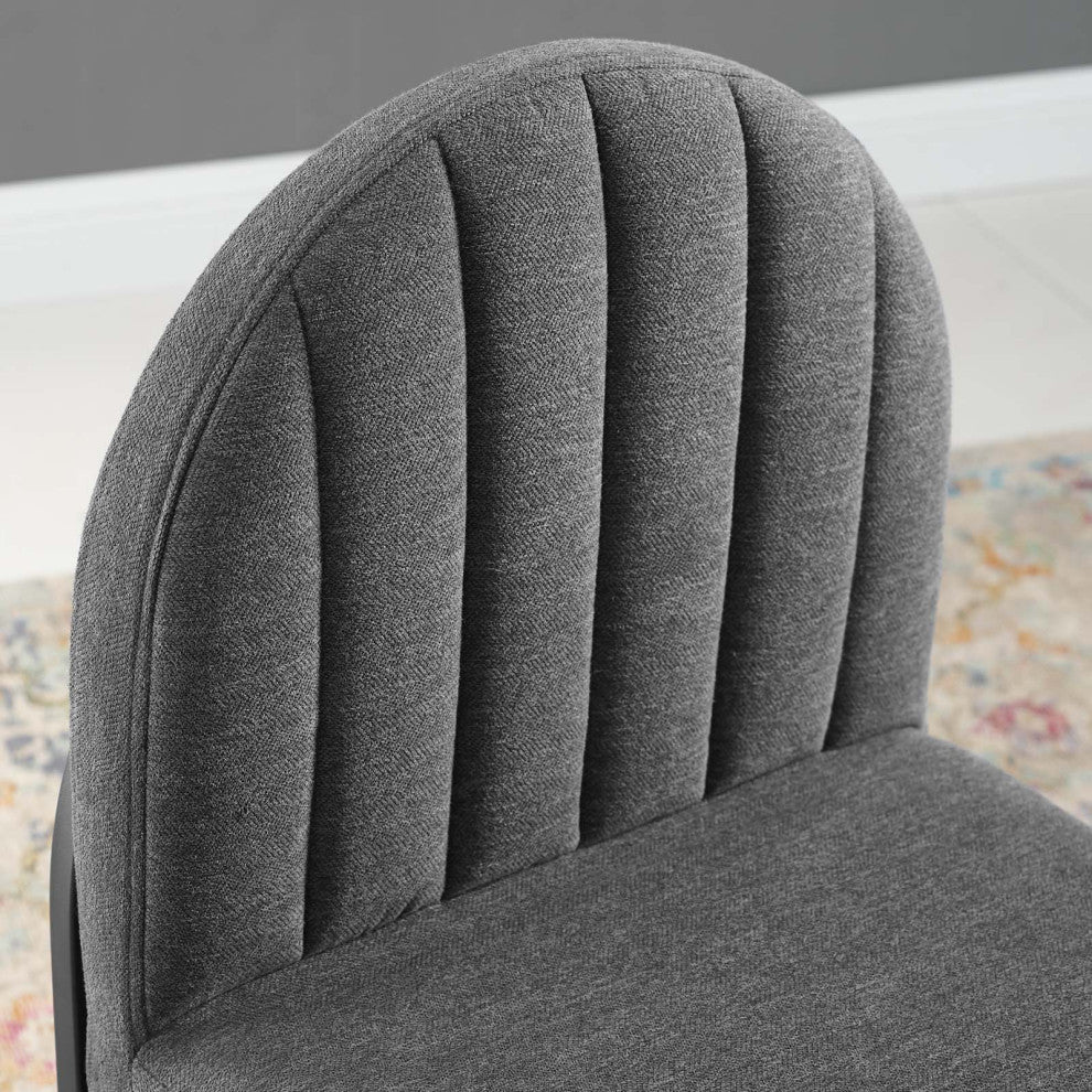 Tufted Side Dining Chair, Fabric, Black Gray, Modern, Bistro Restaurant