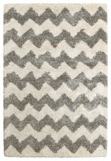 Hartley Chevron Stripes Gray and Ivory Area Rug, 3'10"x5'5"