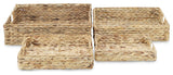 4-Piece Water Hyacinth Square Tray With Metal Frame
