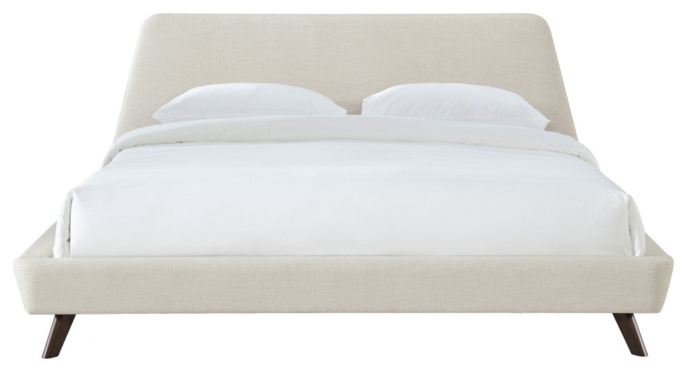 Henry Mid-Century Modern Upholstered Platform Bed, Beige, King