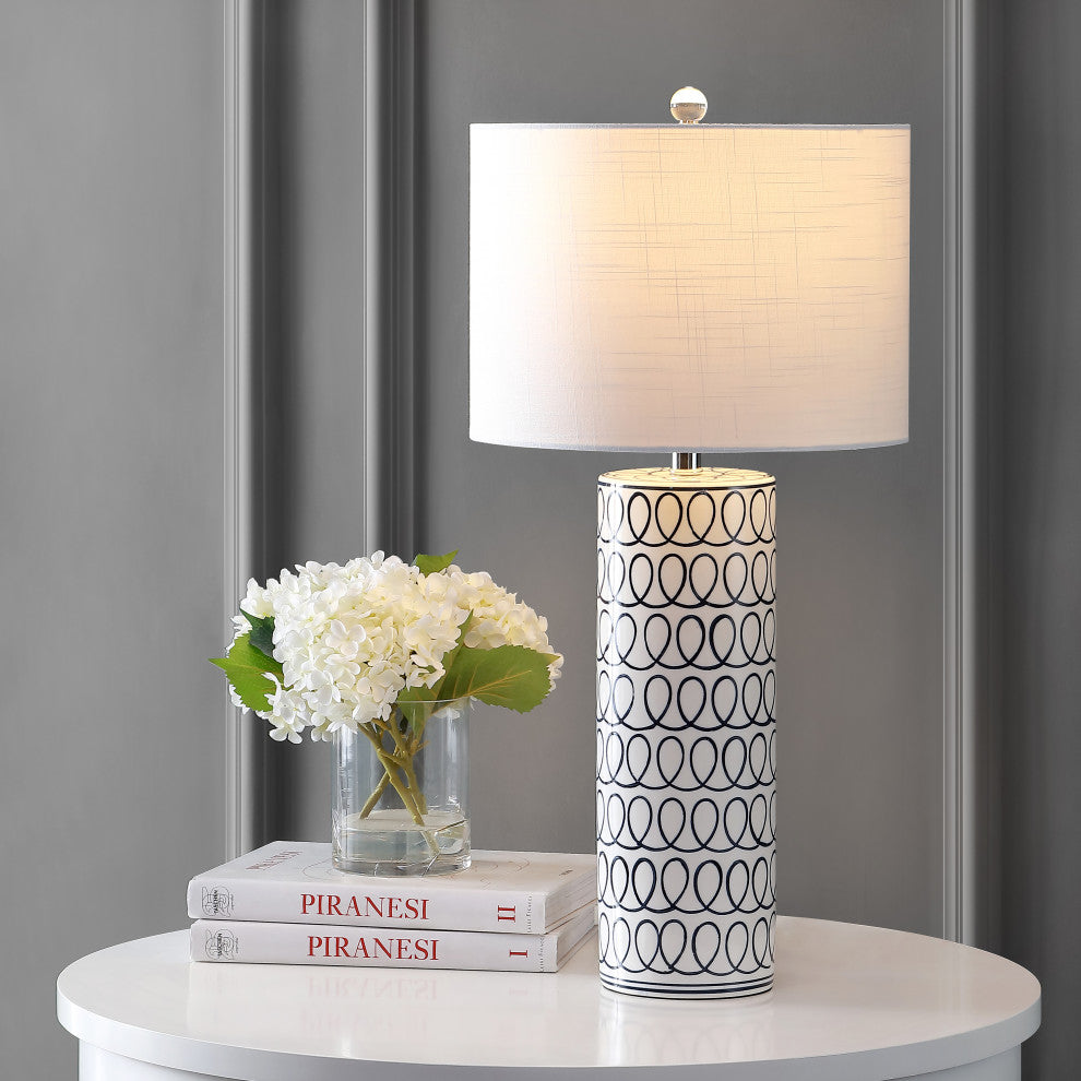 Loop 28.75" Ceramic Modern Column LED Table Lamp, Blue/White by JONATHAN  Y