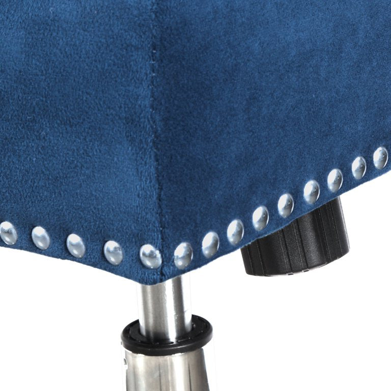 Contemporary Office Chair, Blue Velvet Seat With Sloped Arms & Nailhead Trim