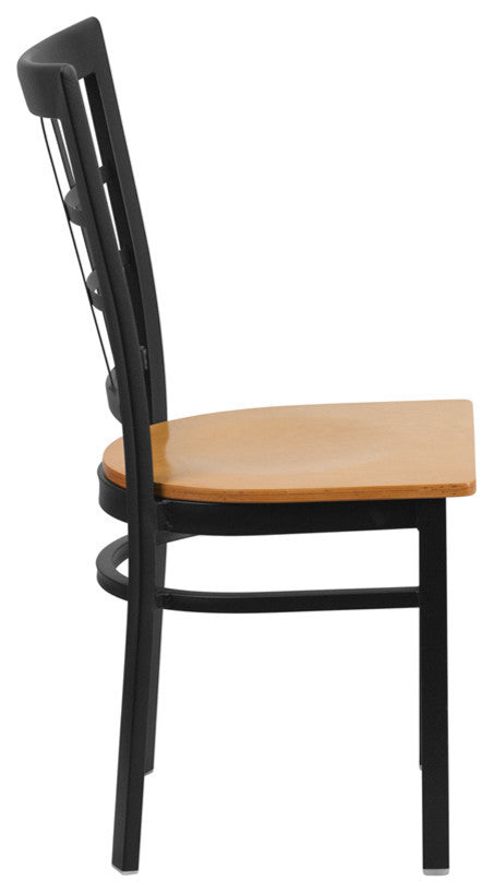 HERCULES Series Black Window Back Metal Restaurant Chair, Natural Wood Seat