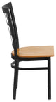 HERCULES Series Black Window Back Metal Restaurant Chair, Natural Wood Seat