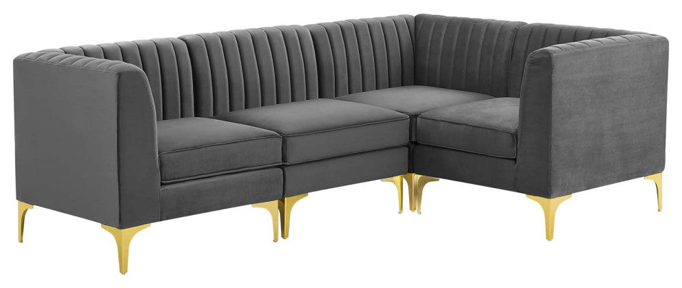 Triumph Channel Tufted Performance Velvet 4-Piece Sectional Sofa - Gray