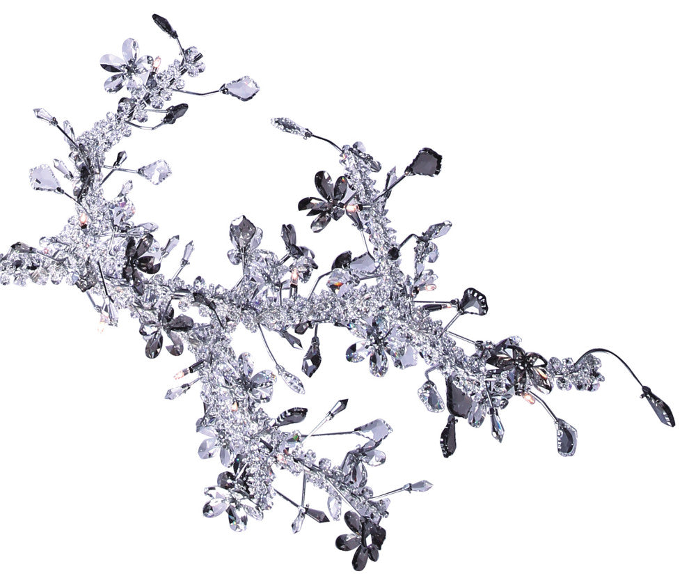 Smoke and Clear Crystal Branch Light Fixture With Clear Beaded Crystal Branches