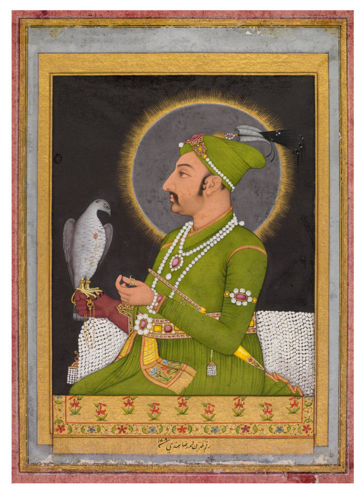 "Mughal Emperor Muhammad Shah Holding a Falcon, 1764" Paper Art, 17"x24"