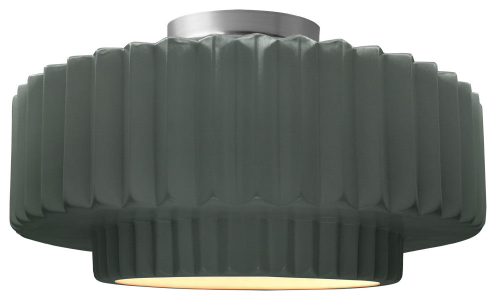 Radiance Medium Tier Pleated Semi-Flush, Pewter Green Frame, Brushed Nickel, LED