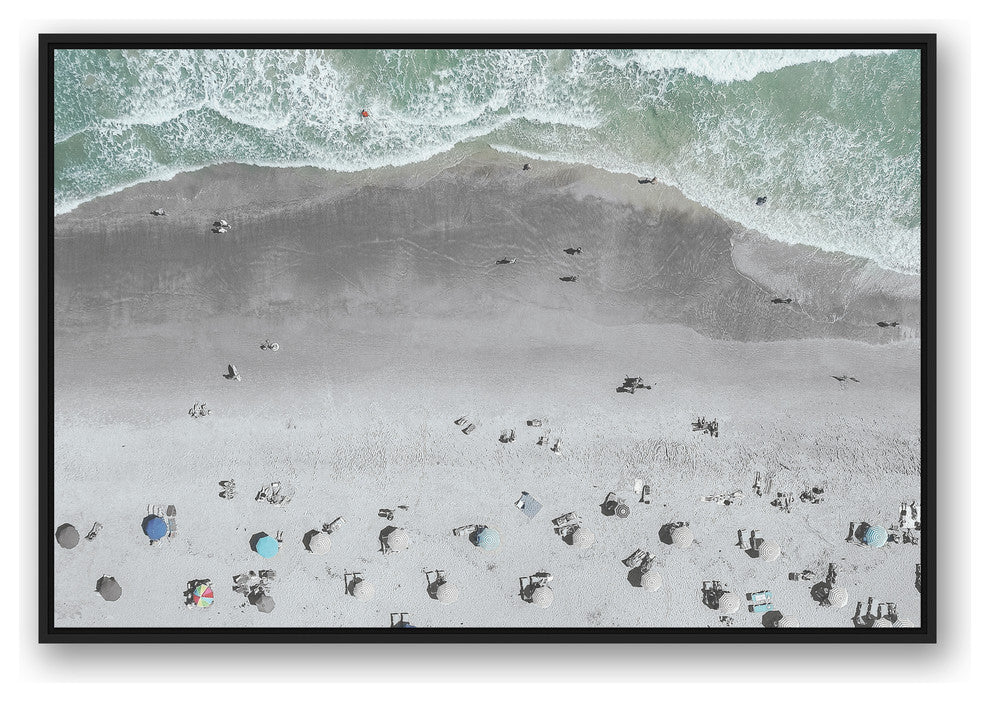 Aerial Beach Photo 32x48 Black Floating Framed Canvas