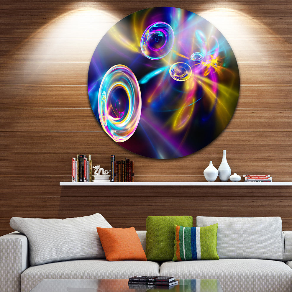 Blue Fractal Desktop Wallpaper, Abstract Digital Round Wall Art, 23"