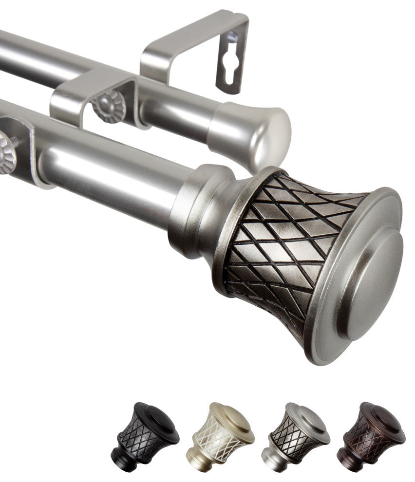 Alina 1" Double Curtain Rod, Satin Nickel, 48-84"