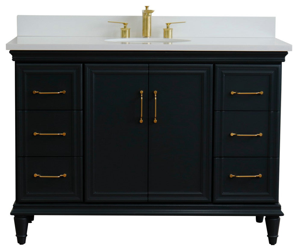 49" Single Sink Vanity, Dark Gray Finish With Engineered Stone Top and Oval Sink