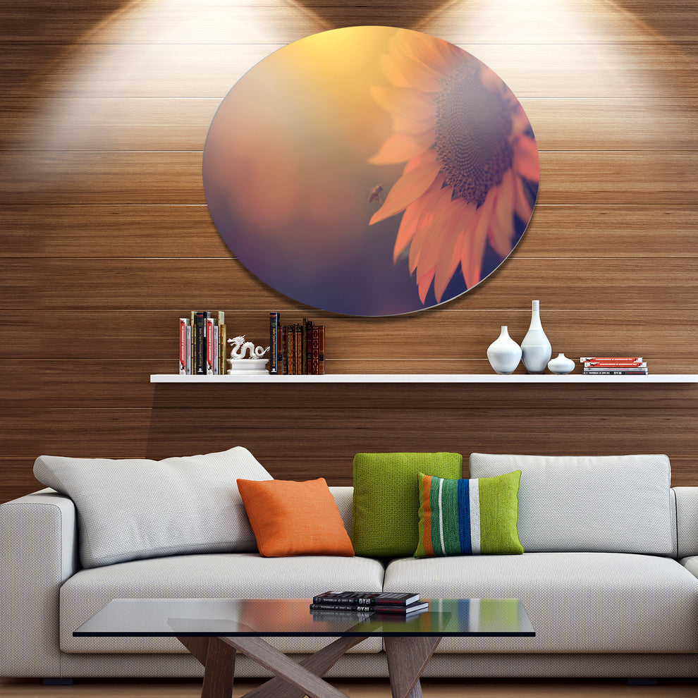 Vintage Photo Of Sunflower Close-Up, Flower Disc Metal Wall Art, 38"