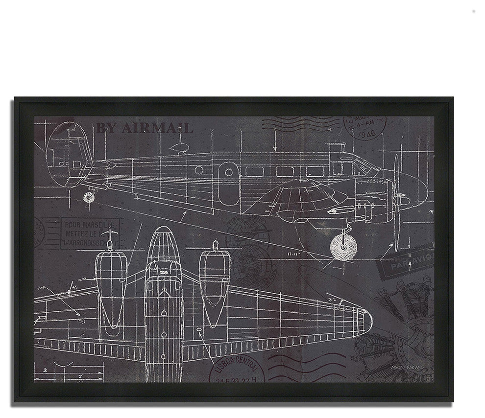 "Plane Blueprint I" By Marco Fabiano, Framed Painting Print, Ready To Hang