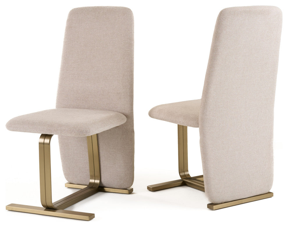 Modrest Tasha Modern Beige Linen + Brushed Brass Dining Chair, Set of 2