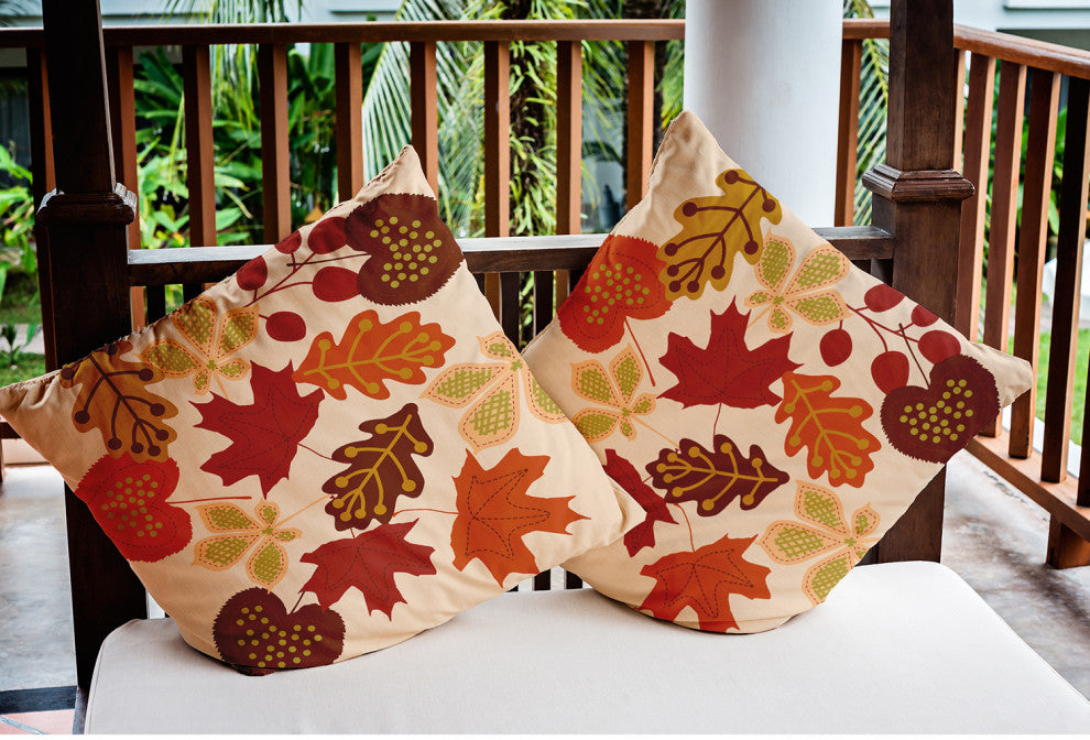 18" x 18" Fall Leaves Indoor/Outdoor Polyester Throw Pillow, Sienna