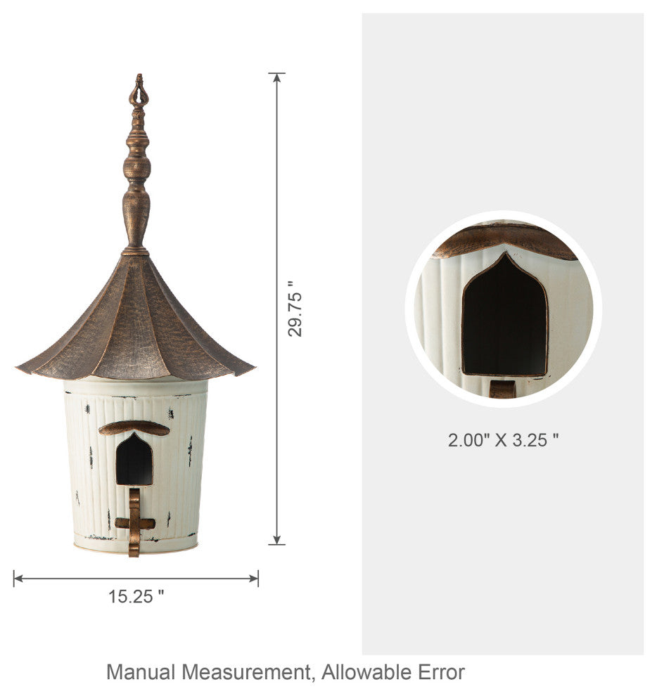29.75"H Farmhouse Washed White Distressed Metal Pagoda Birdhouse