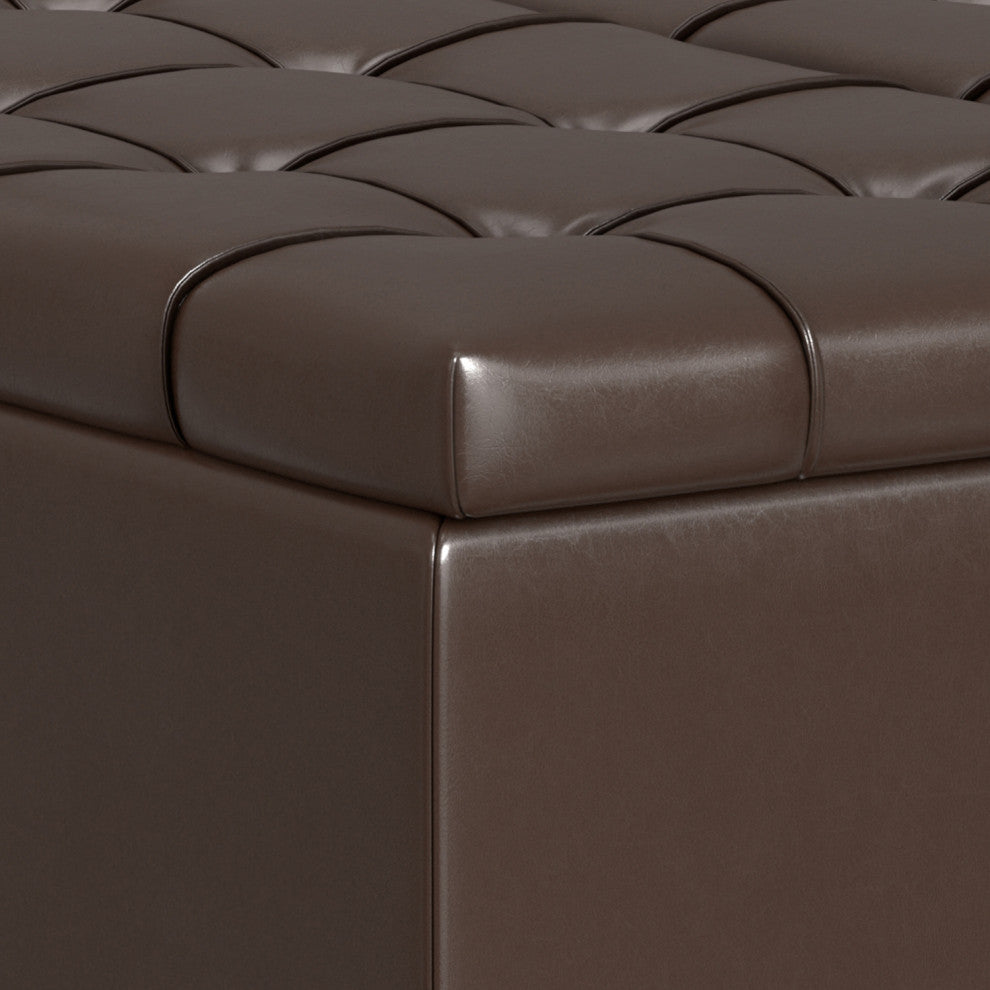 Harrison Large Square Coffee Table Storage Ottoman, Chocolate Brown