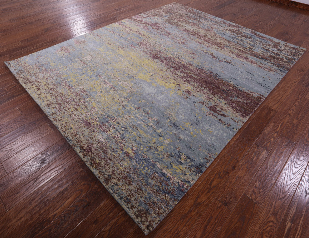 Abstract Hand Knotted Wool & Silk Rug 7' 11" X 10' 0" - Q14867