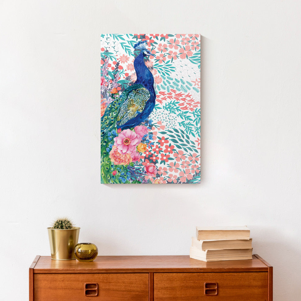 Watercolor Peacock 12x18 Canvas Wall Art