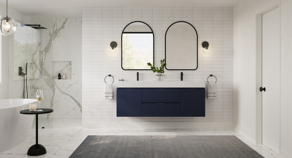 Boutique Bath Vanity, Blue, 60", Double Sink, Wall Mount