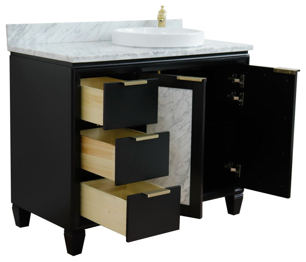 43" Single Vanity, Black Finish With White Carrara