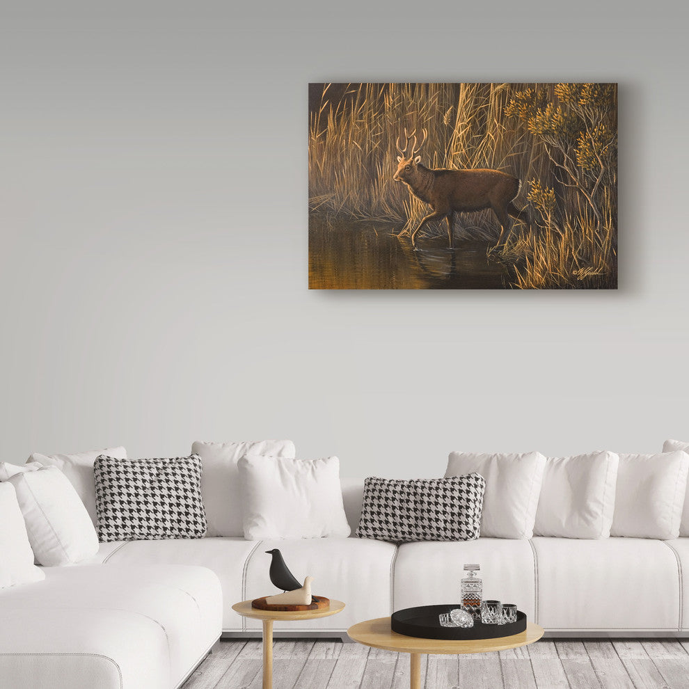 Wilhelm Goebel 'Evening Rounds Sika Deer' Canvas Art, 47"x30"
