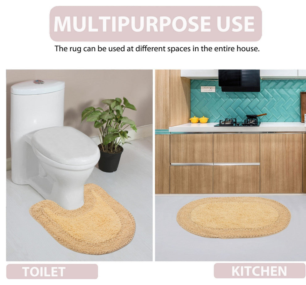 Double Ruffle Collection Bath Rug Set, 3-Piece Set With Runner, Butter