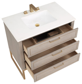 Markham 36" Single Bath Vanity Set, Cashmere Gray/Satin Brass, Quartz Countertop