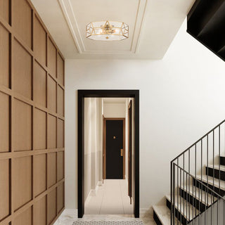 4 Light 18.11" Unique/Statement Geometric Flush Mount, Brass Dust