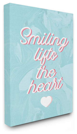 Smiling Lifts The Heart Script Typography on Blue Marble Canvas, 16"x20"