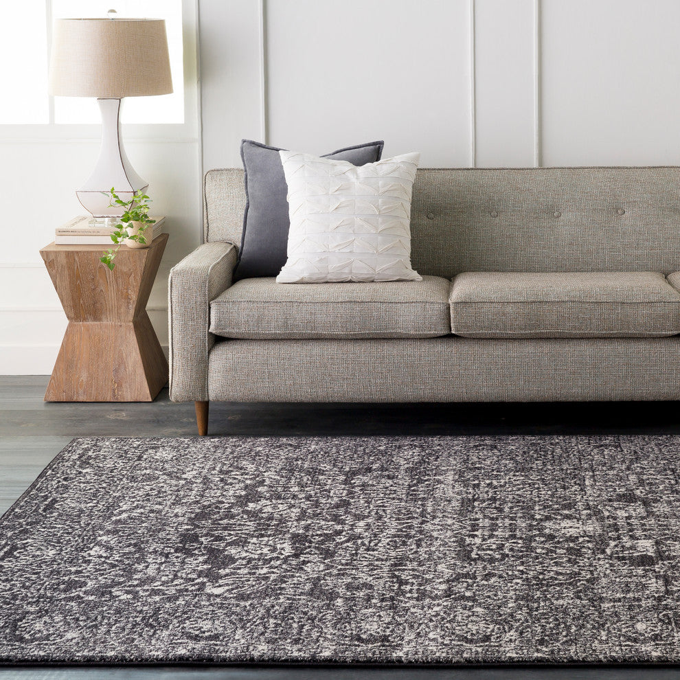 Harput Traditional Black, Light Gray Area Rug, 3'11"x5'7"