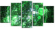 Green Fractal Planet of Bubbles, Contemporary Wall Art Canvas, 60"x32", 5 Panels