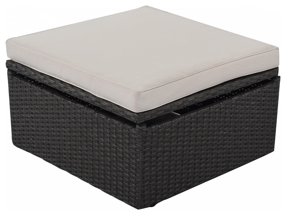 4-Piece Outdoor Wicker Sectional Patio Daybed with Canopy and Ottoman, Black Bei