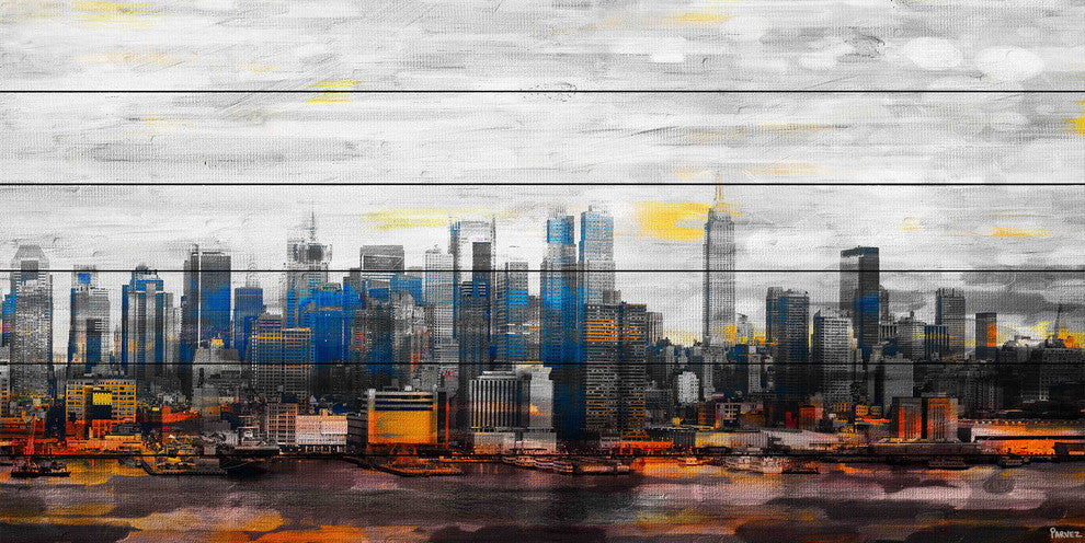 "New York Colors" Print on White Wood, 60"x30"